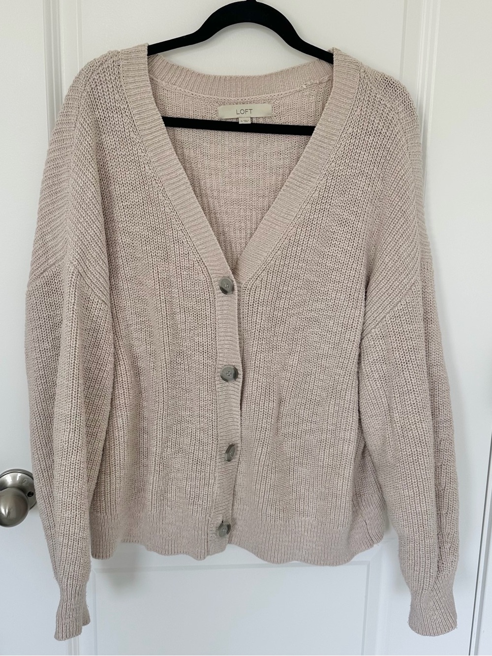 LOFT Light Beige Button-Front V-Neck Cardigan